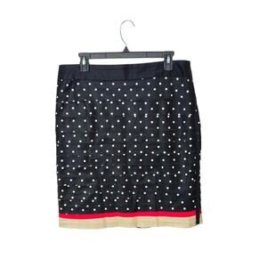 WHBM Polka Dot Tiered Pencil Skirt Sz 10 Medium Black/White Stretch Knee Length